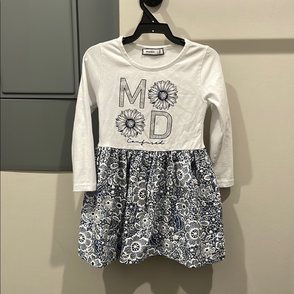 Wanex White and Blue Floral Girl Dress 2Y old
